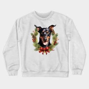 Christmas Doberman Dog Wreath Crewneck Sweatshirt